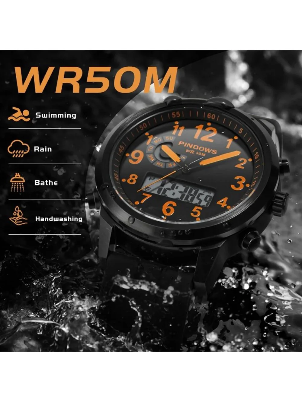 Men's Tactical Black/Brown Digital Analog Multifunction Sport Casual Wrist Watch